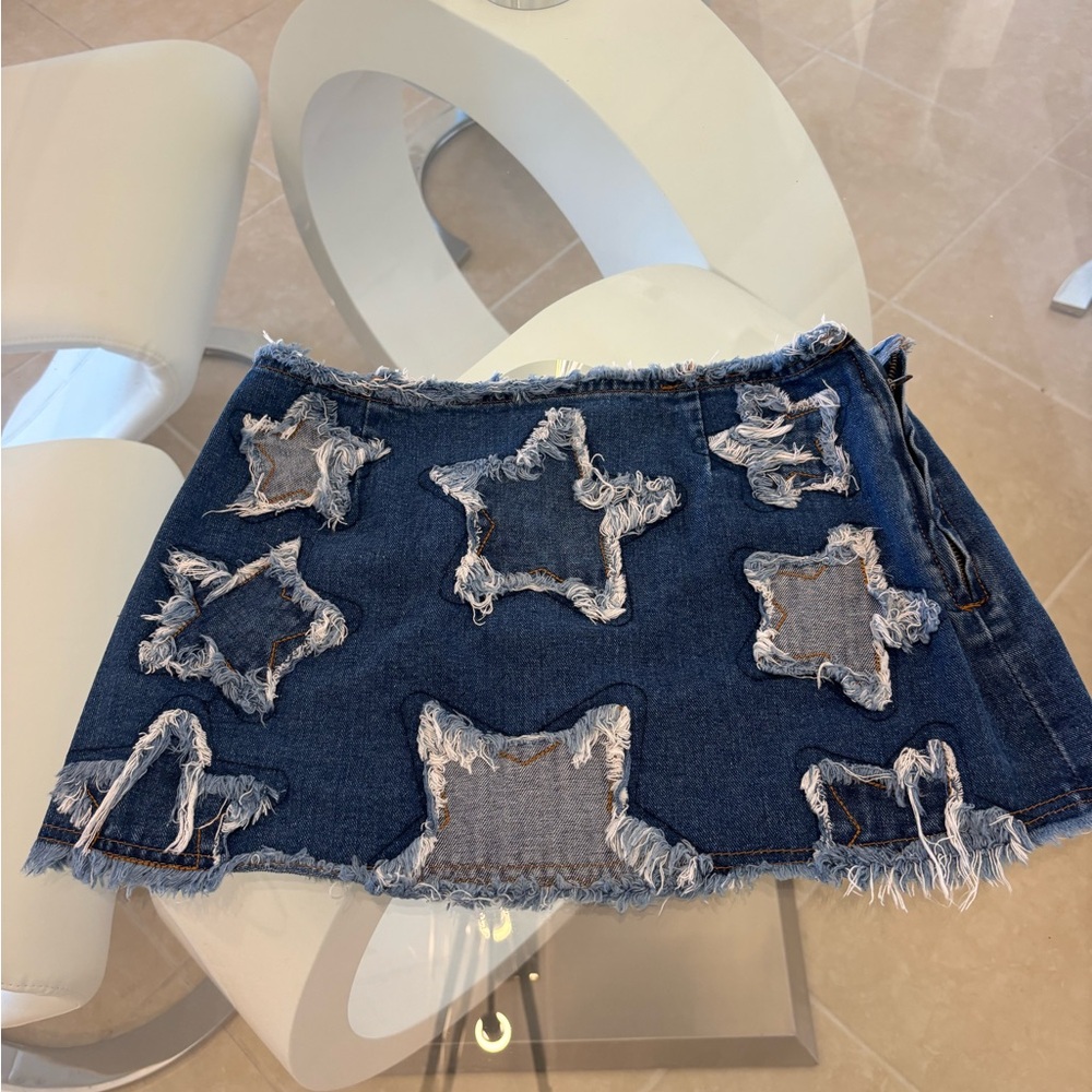 Denim Patchwork Mini Skirt NWT - image 1